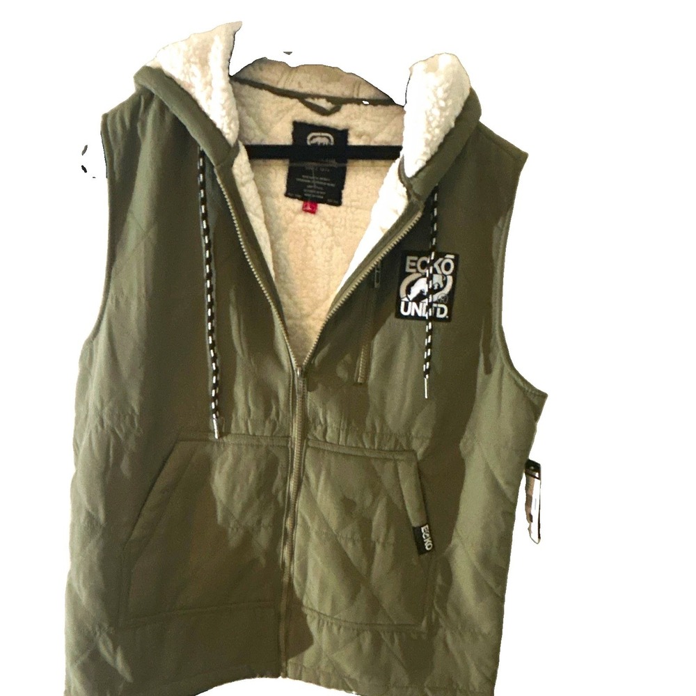 NWT Ecko Unltd Men's Quilted Jacket Olive Green Sherpa Lined Hoodie Coat L New